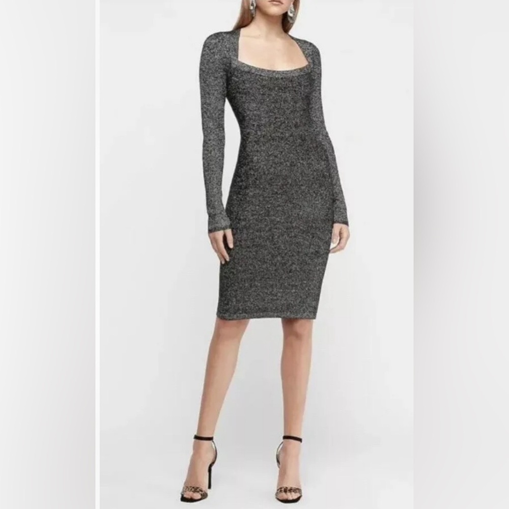 EXPRESS METALLIC SHIMMERED SWEATER DRESS Long Sleeve Stretch Fitted M